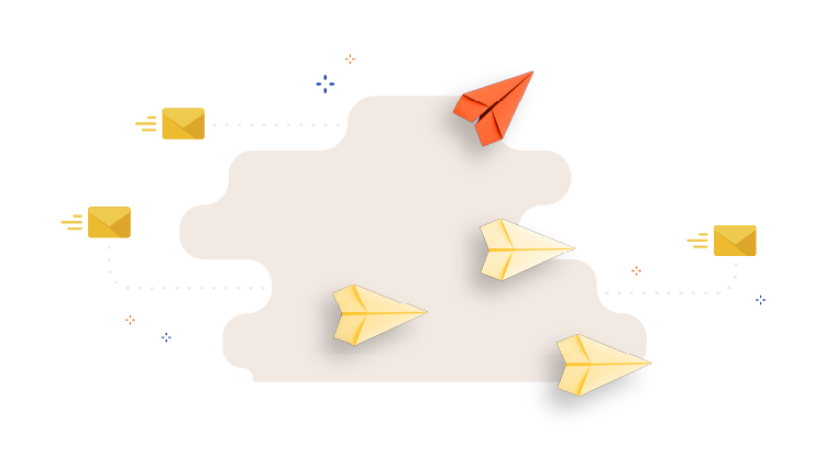 What are the opportunities of email monetization. Paper planes flying and envelopes suggesting the emails.